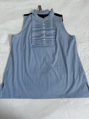 NWT J. Crew sleeveless tunic top blue stripe preppy pleated size 12